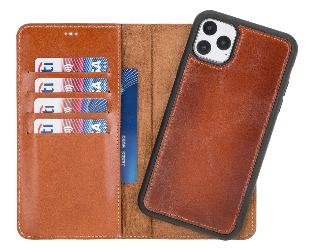 iPhone 11 Pro Max Russet Leather Detachable 2-in-1 Wallet Case with Card Holder - Hardiston - 1