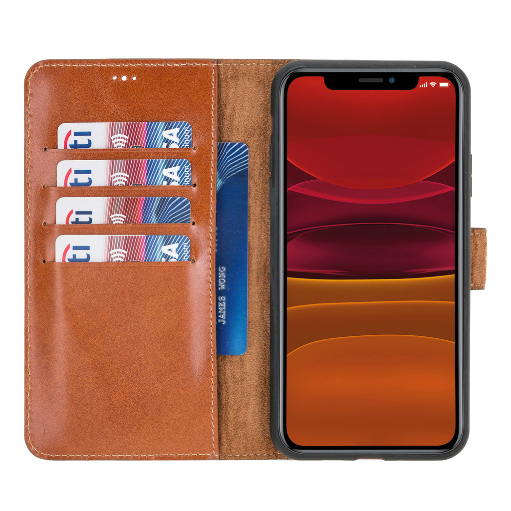 iPhone 11 Pro Max Russet Leather Detachable 2-in-1 Wallet Case with Card Holder - Hardiston - 6