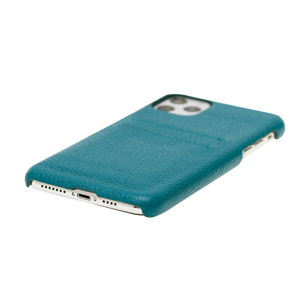 iPhone 11 Pro Max Turquoise Leather Snap-On Case with Card Holder - Hardiston - 5