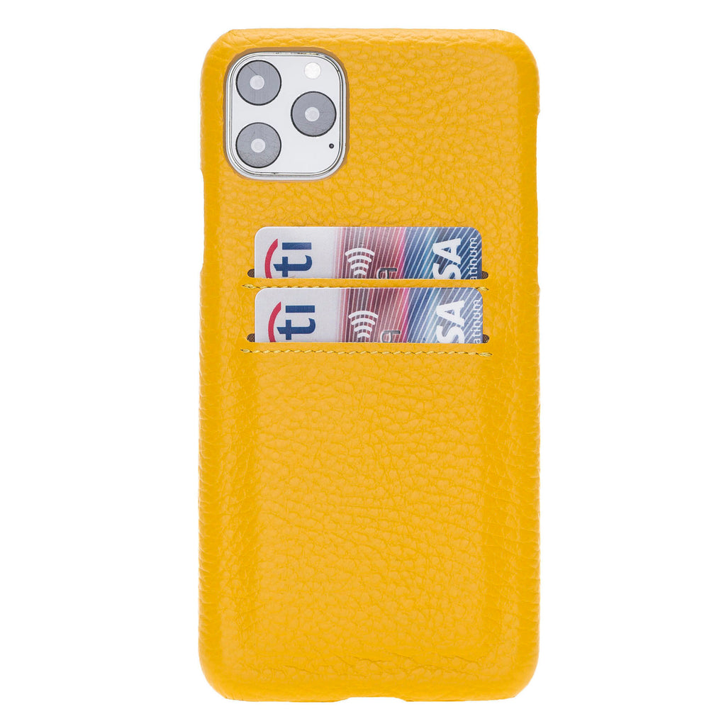 iPhone 11 Pro Max Yellow Leather Snap-On Case with Card Holder - Hardiston - 1