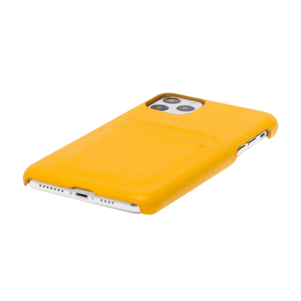 iPhone 11 Pro Max Yellow Leather Snap-On Case with Card Holder - Hardiston - 6