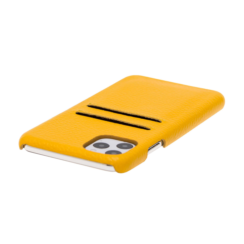 iPhone 11 Pro Max Yellow Leather Snap-On Case with Card Holder - Hardiston - 7