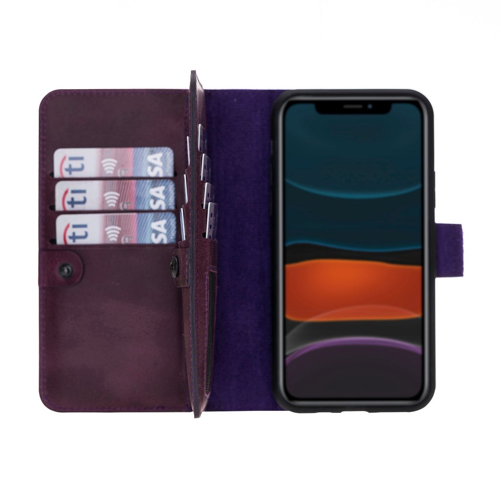 iPhone 11 Pro Purple Leather Detachable Dual 2-in-1 Wallet Case with Card Holder - Hardiston - 1