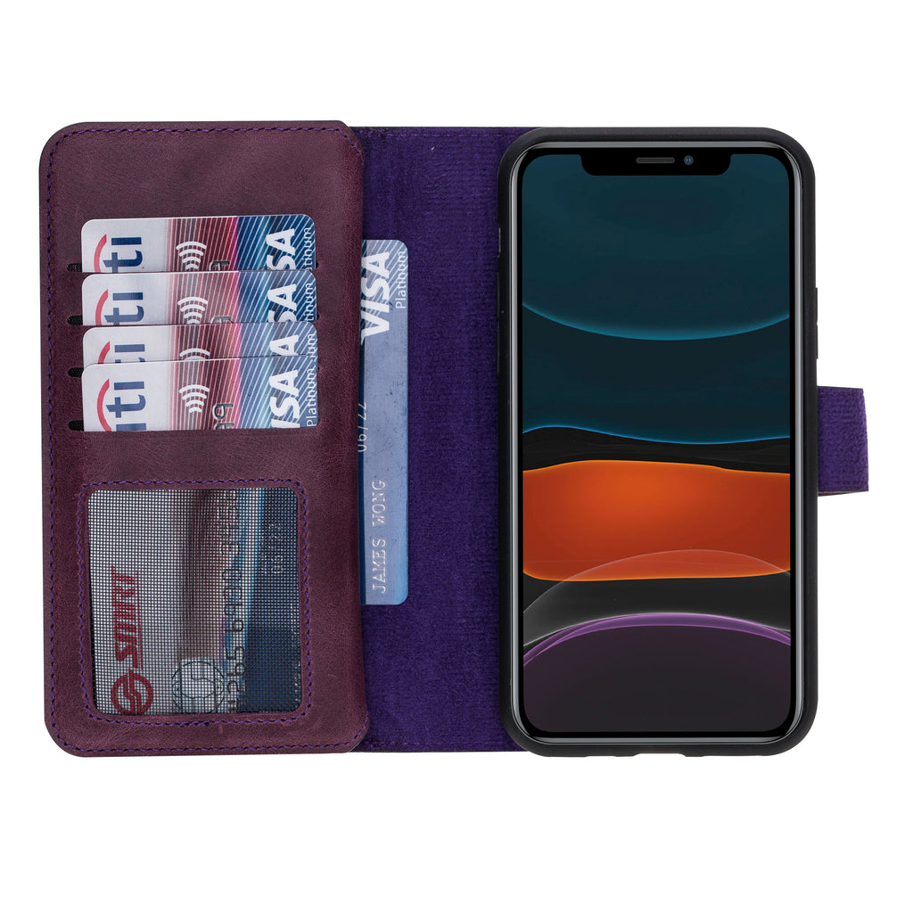 iPhone 11 Pro Purple Leather Detachable Dual 2-in-1 Wallet Case with Card Holder - Hardiston - 6