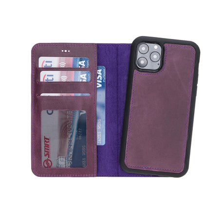 iPhone 11 Pro Purple Leather Detachable 2-in-1 Wallet Case with Card Holder - Hardiston - 1