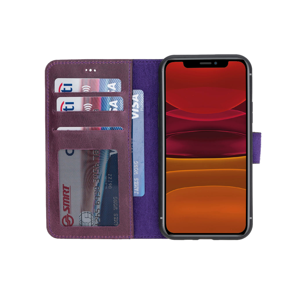 iPhone 11 Pro Purple Leather Detachable 2-in-1 Wallet Case with Card Holder - Hardiston - 2