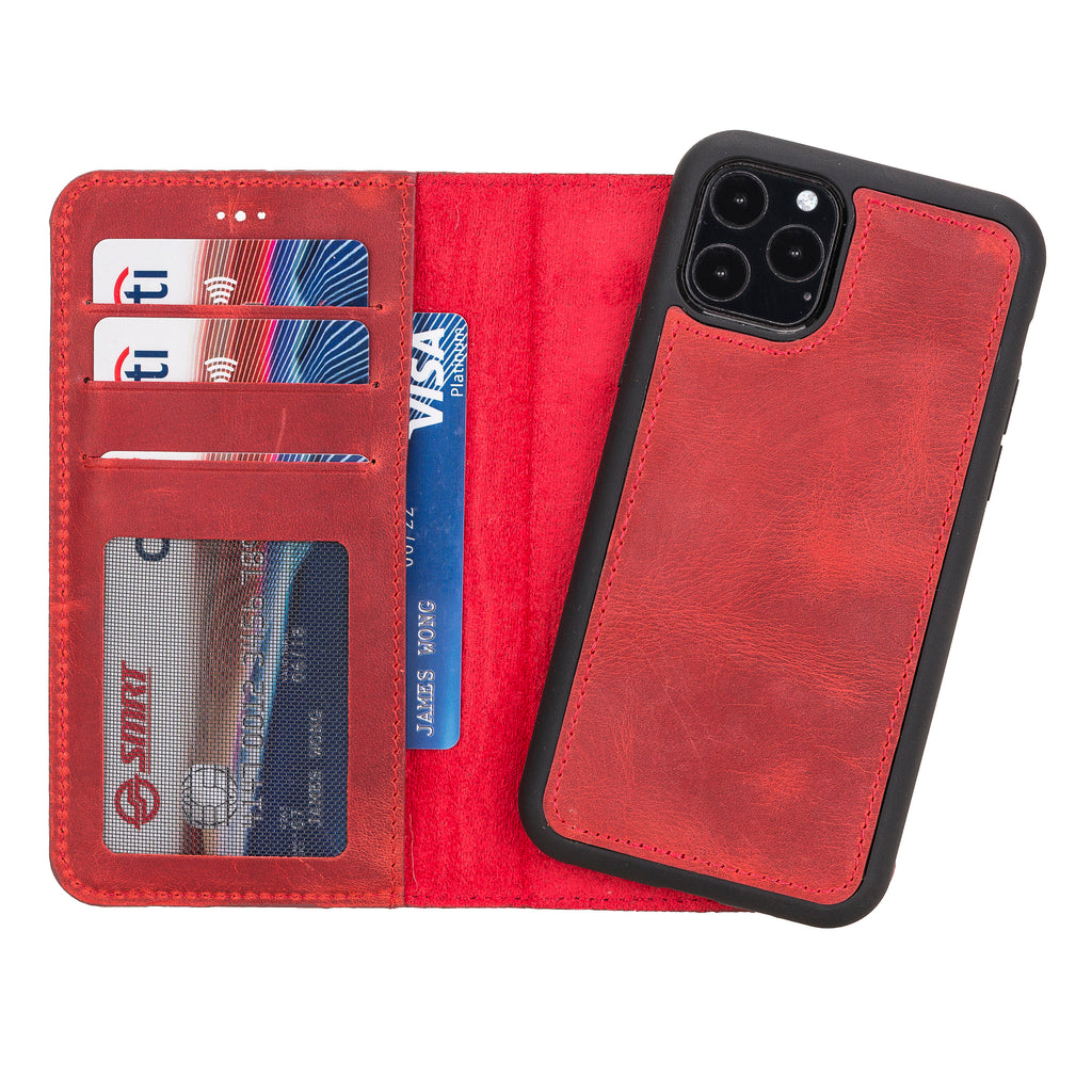 iPhone 11 Pro Red Leather Detachable 2-in-1 Wallet Case with Card Holder - Hardiston - 1