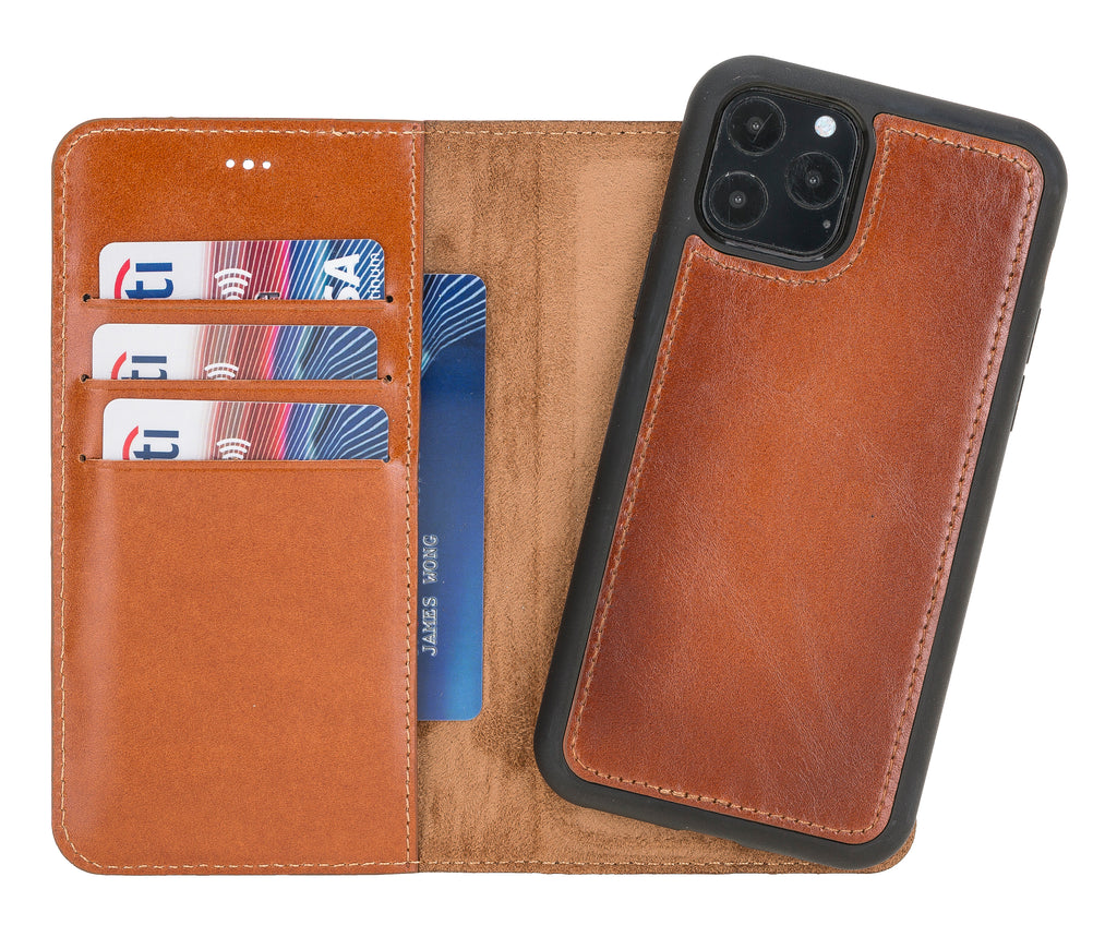 iPhone 11 Pro Russet Leather Detachable 2-in-1 Wallet Case with Card Holder - Hardiston - 1