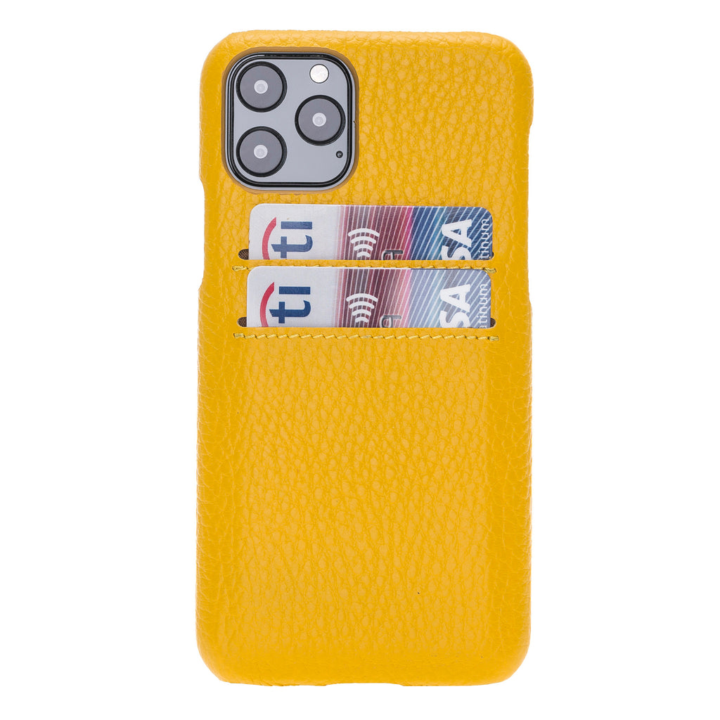 iPhone 11 Pro Yellow Leather Snap-On Case with Card Holder - Hardiston - 1