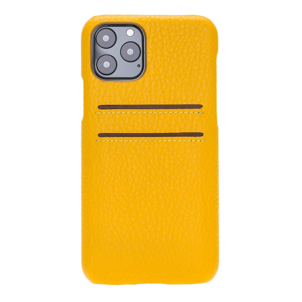 iPhone 11 Pro Yellow Leather Snap-On Case with Card Holder - Hardiston - 4