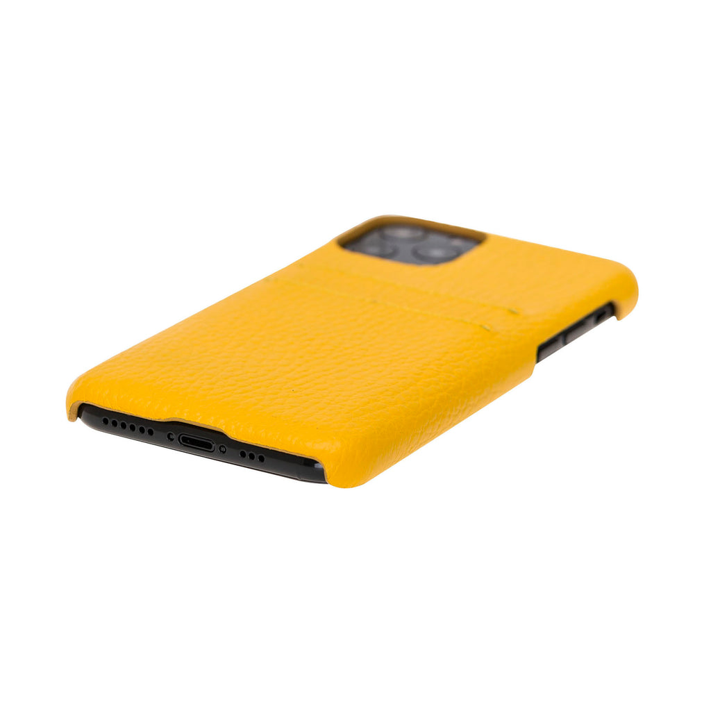 iPhone 11 Pro Yellow Leather Snap-On Case with Card Holder - Hardiston - 5