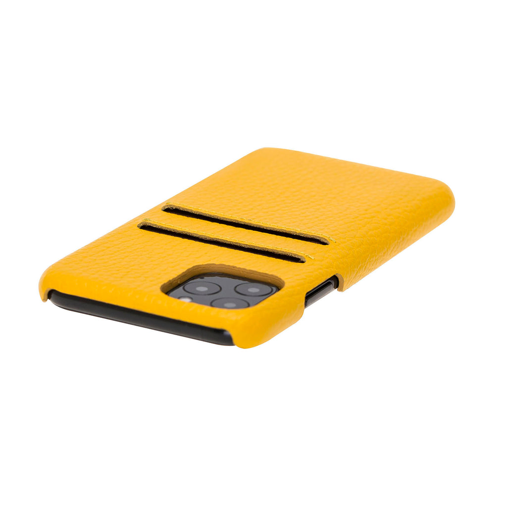 iPhone 11 Pro Yellow Leather Snap-On Case with Card Holder - Hardiston - 7