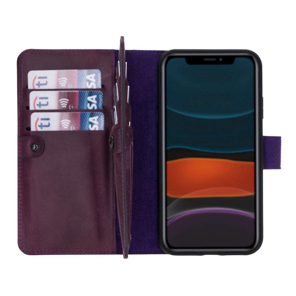 iPhone 11 Purple Leather Detachable Dual 2-in-1 Wallet Case with Card Holder - Hardiston - 1