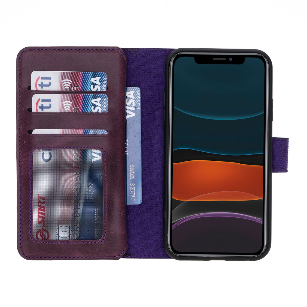 iPhone 11 Purple Leather Detachable Dual 2-in-1 Wallet Case with Card Holder - Hardiston - 4
