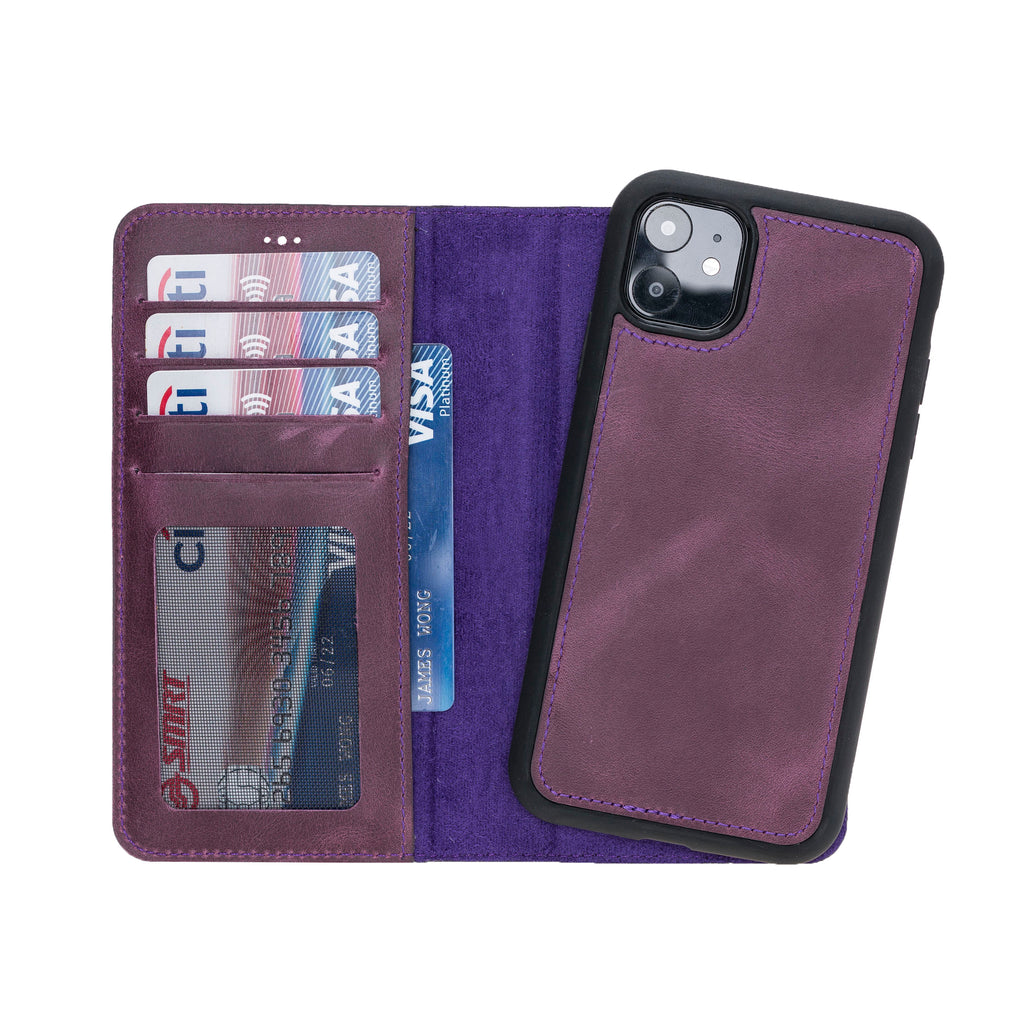 iPhone 11 Purple Leather Detachable 2-in-1 Wallet Case with Card Holder - Hardiston - 1