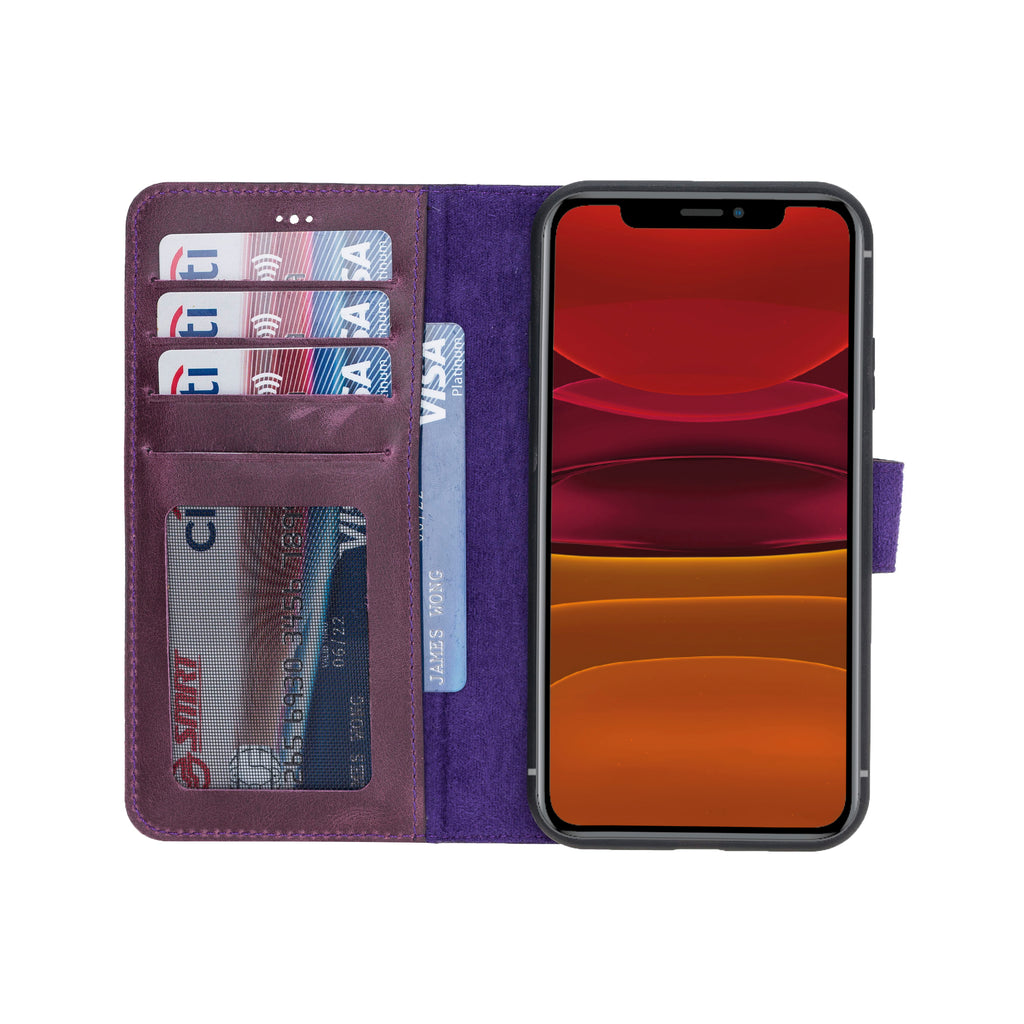 iPhone 11 Purple Leather Detachable 2-in-1 Wallet Case with Card Holder - Hardiston - 2