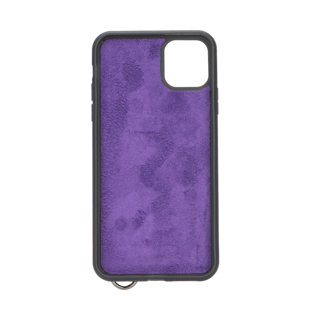 iPhone 11 Purple Leather Snap On Card Holder Case with Back Strap - Hardiston - 3