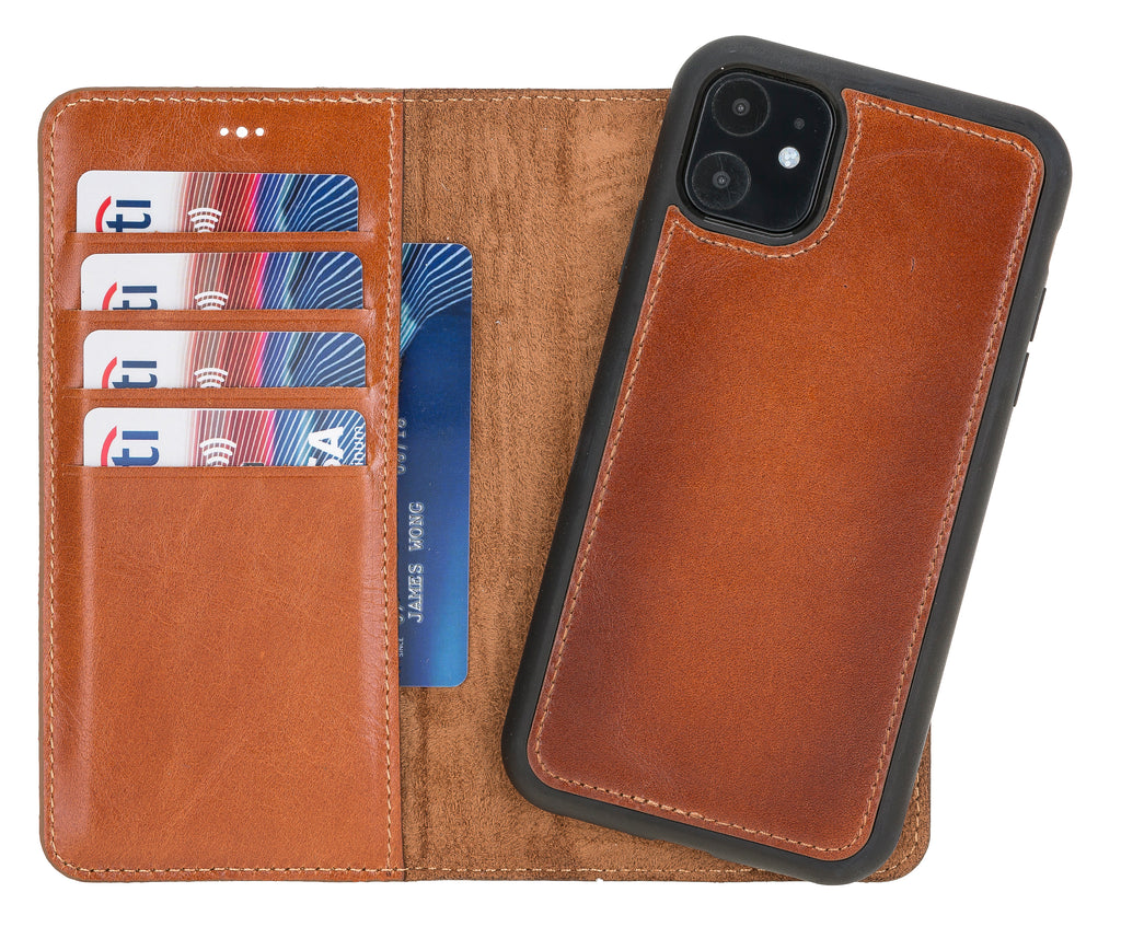 iPhone 11 Russet Leather Detachable 2-in-1 Wallet Case with Card Holder - Hardiston - 1