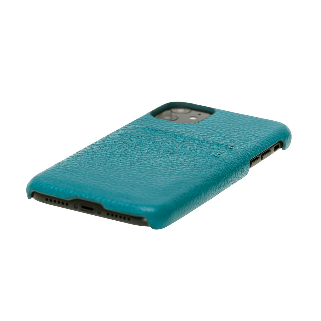 iPhone 11 Turquoise Leather Snap-On Case with Card Holder - Hardiston - 6