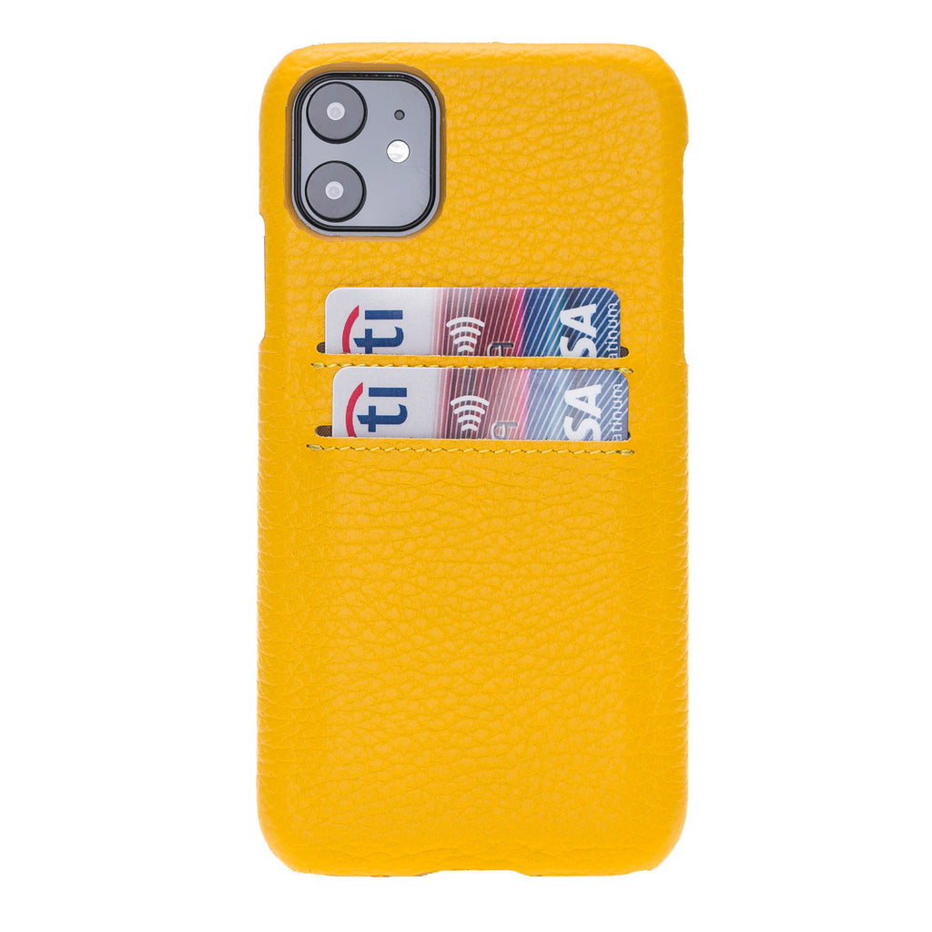iPhone 11 Yellow Leather Snap-On Case with Card Holder - Hardiston - 1
