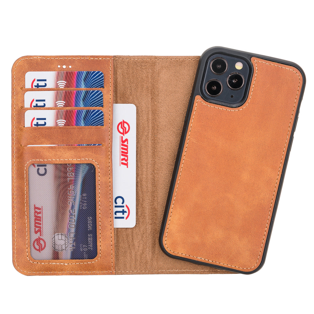 iPhone 12 Amber Leather Detachable 2-in-1 Wallet Case with Card Holder and MagSafe - Hardiston - 1