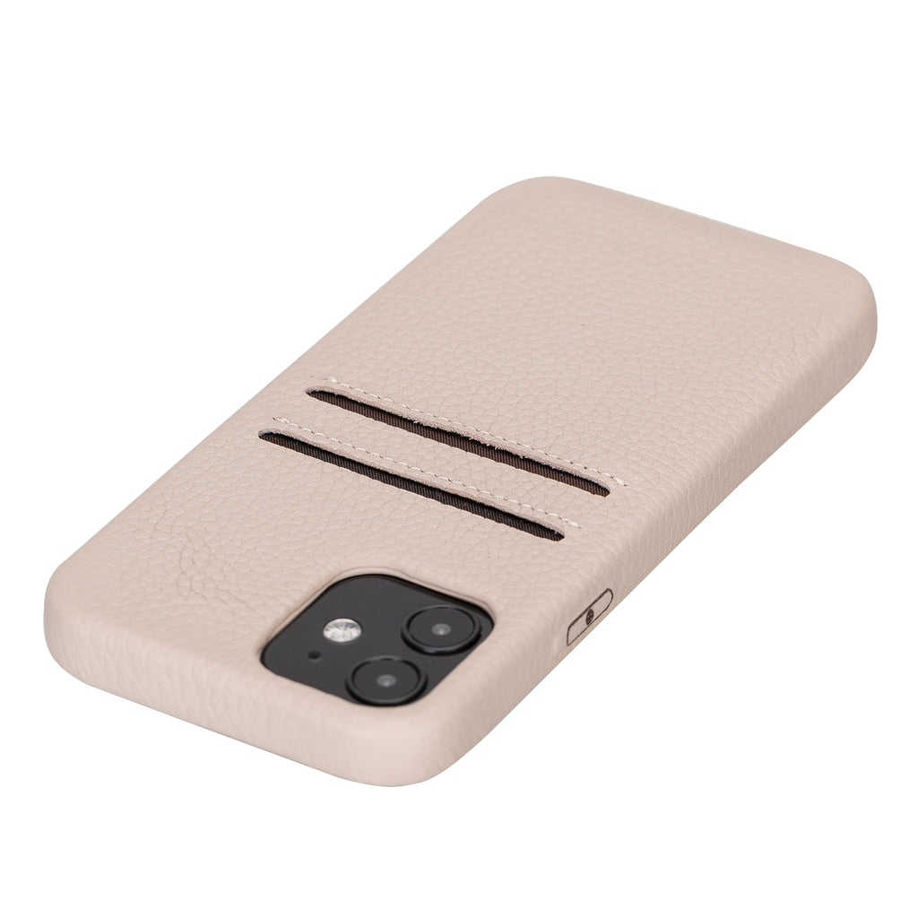 iPhone 12 Beige Leather Snap-On Case with Card Holder - Hardiston - 5