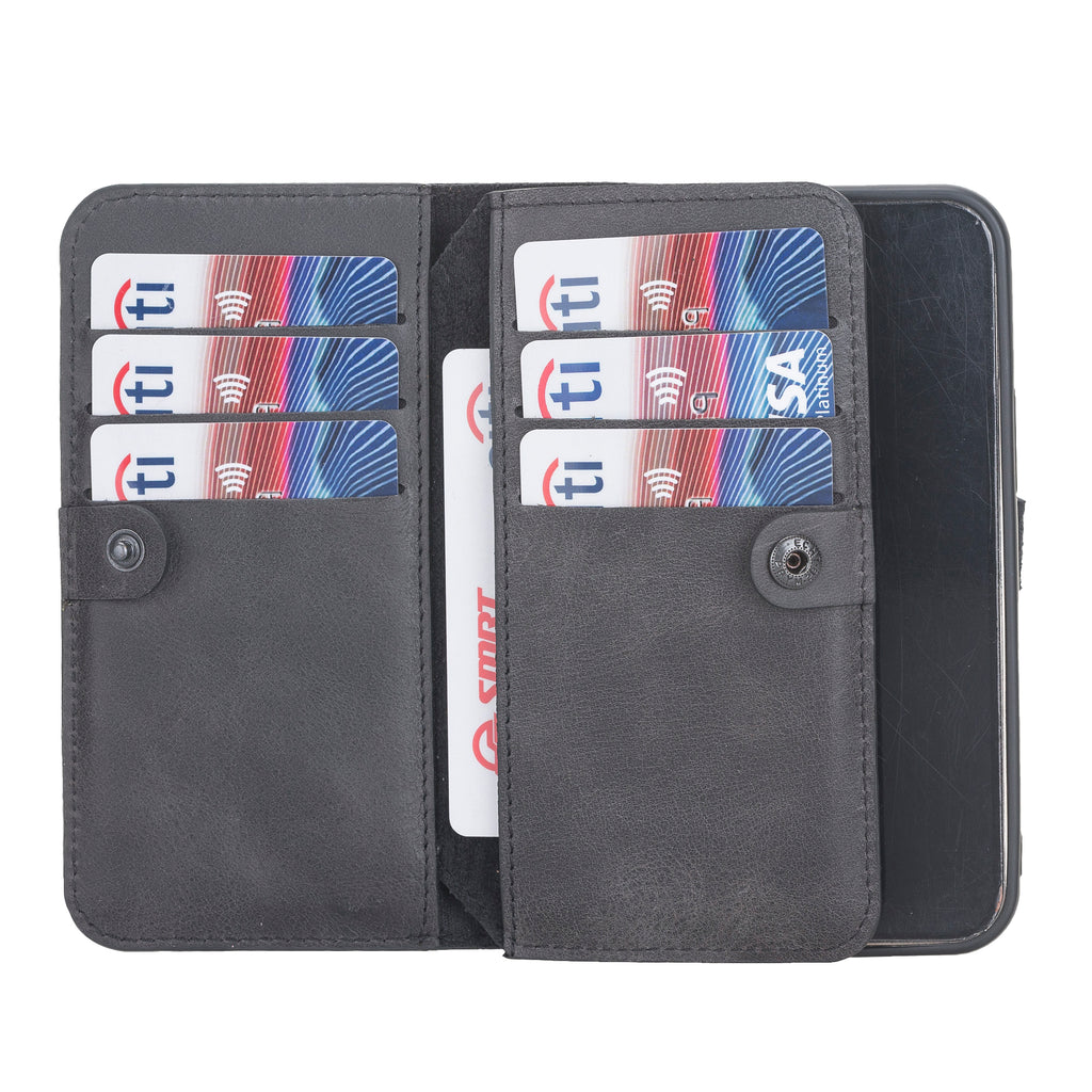 iPhone 12 Black Leather Detachable Dual 2-in-1 Wallet Case with Card Holder and MagSafe - Hardiston - 3