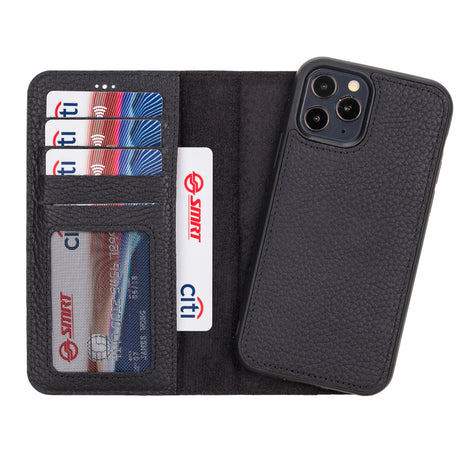 iPhone 12 Black Leather Detachable 2-in-1 Wallet Case with Card Holder and MagSafe - Hardiston - 1