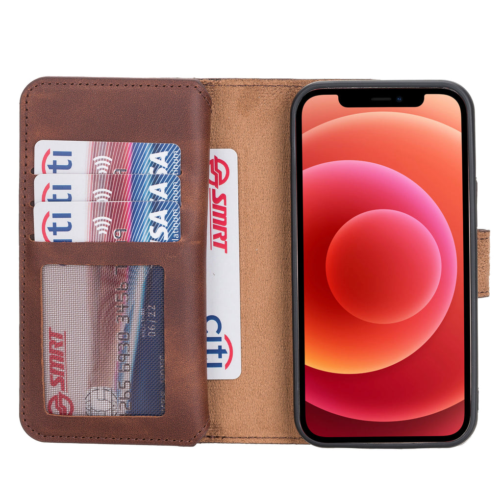 iPhone 12 Brown Leather Detachable Dual 2-in-1 Wallet Case with Card Holder and MagSafe - Hardiston - 2