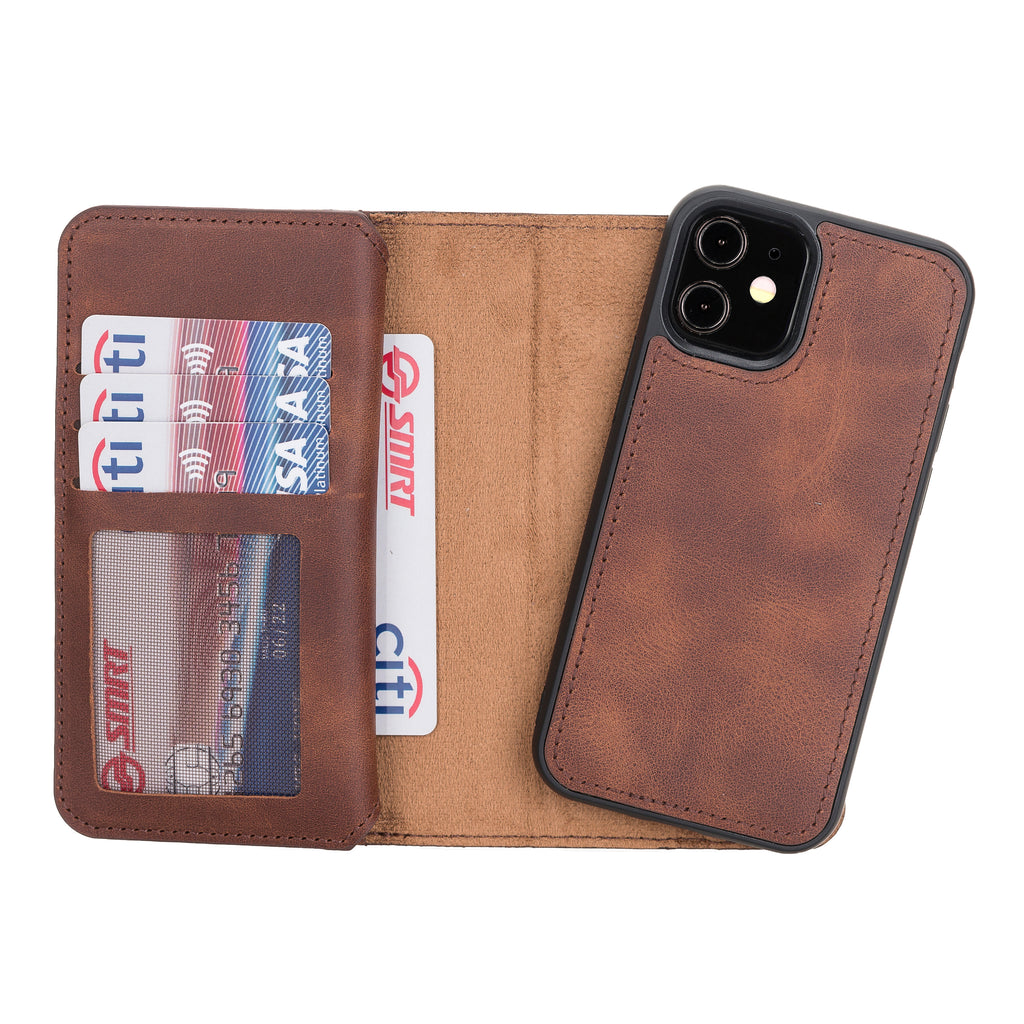 iPhone 12 Brown Leather Detachable Dual 2-in-1 Wallet Case with Card Holder and MagSafe - Hardiston - 6