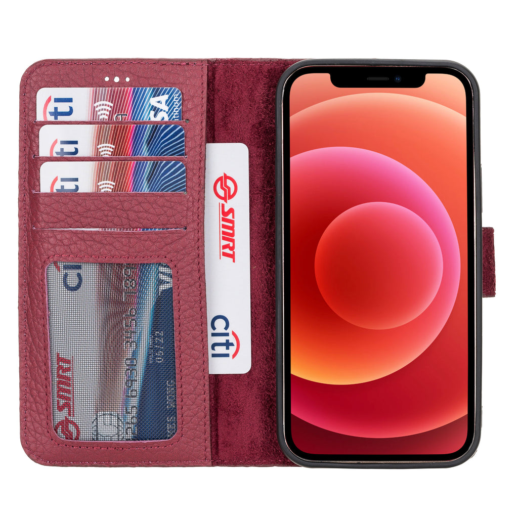 iPhone 12 Burgundy Leather Detachable 2-in-1 Wallet Case with Card Holder and MagSafe - Hardiston - 4