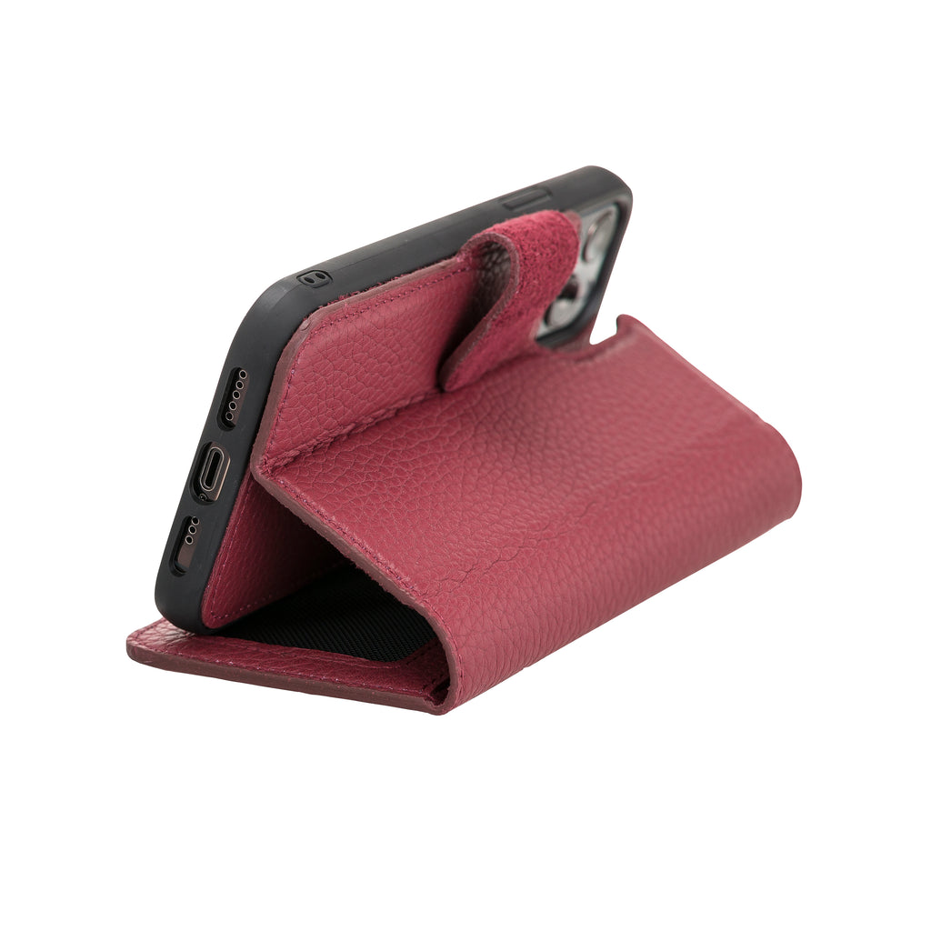 iPhone 12 Burgundy Leather Detachable 2-in-1 Wallet Case with Card Holder and MagSafe - Hardiston - 7