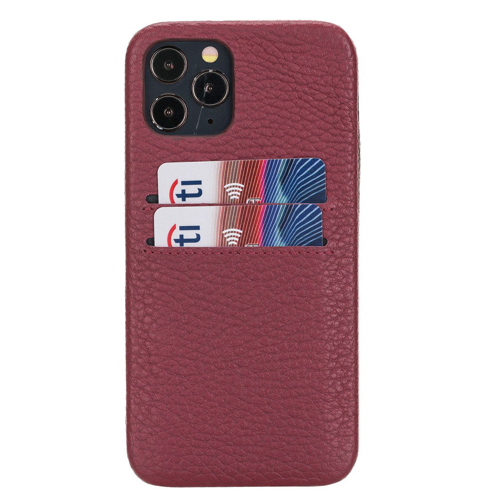 iPhone 12 Burgundy Leather Snap-On Case with Card Holder - Hardiston - 1