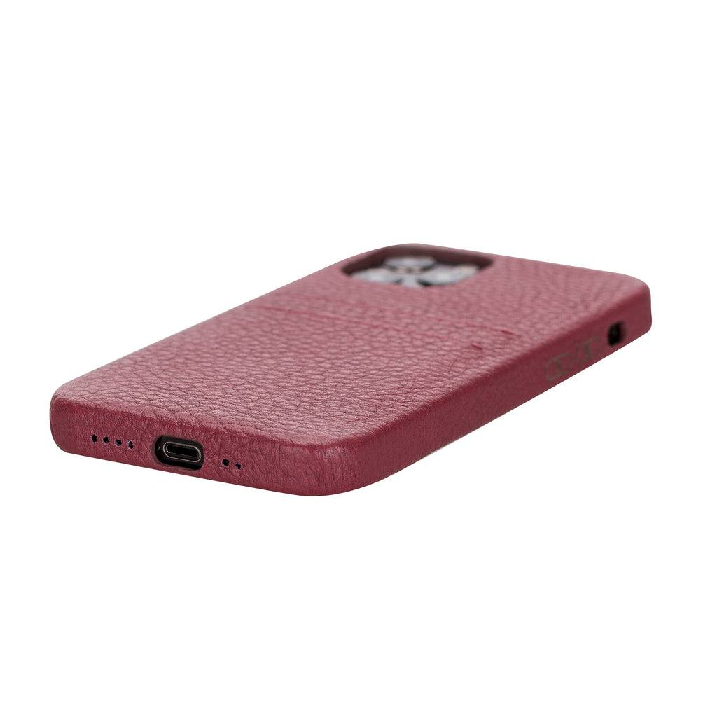 iPhone 12 Burgundy Leather Snap-On Case with Card Holder - Hardiston - 4