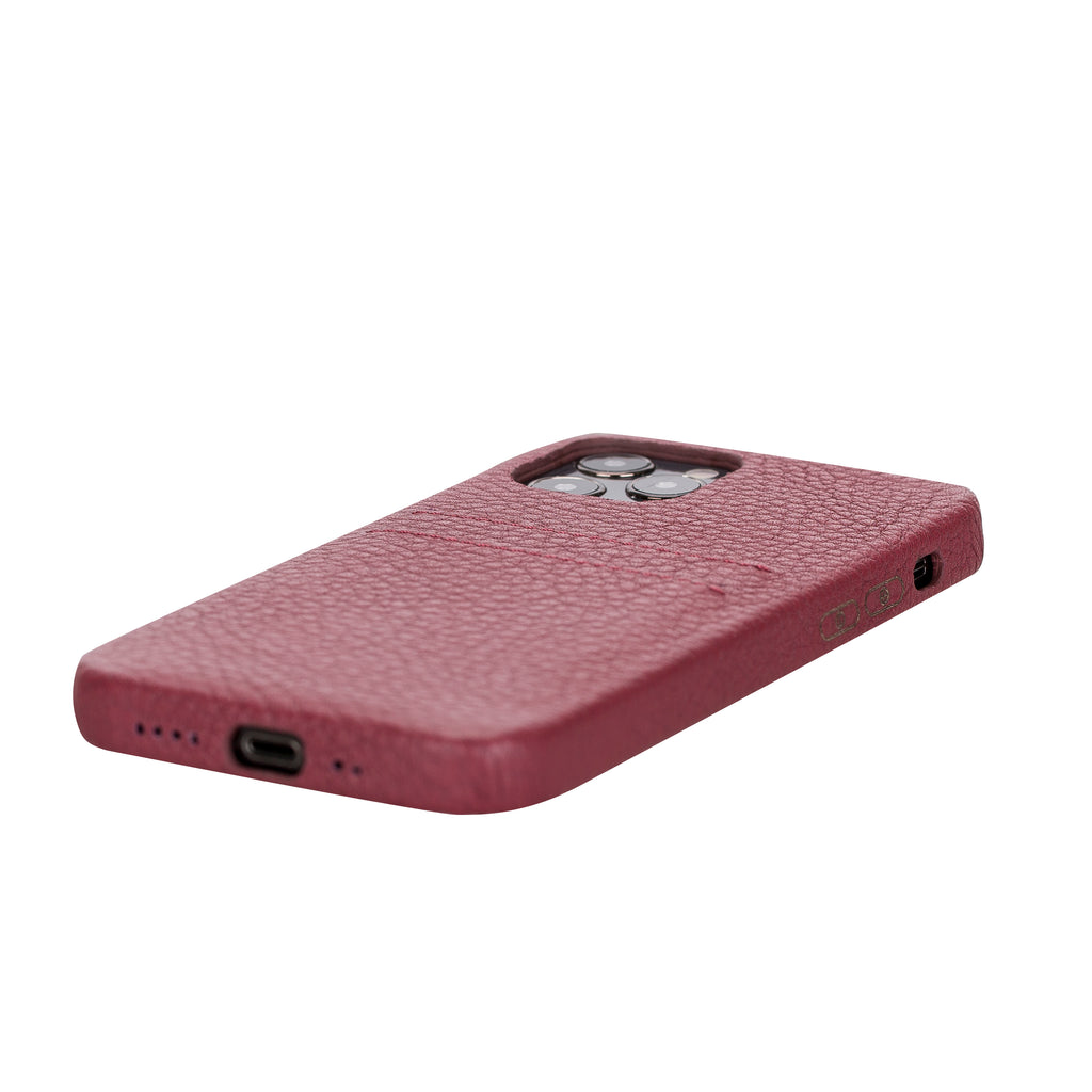 iPhone 12 Burgundy Leather Snap-On Case with Card Holder - Hardiston - 5