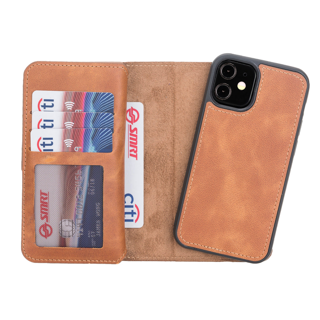 Text: iPhone 12 Mini Amber Leather Detachable Dual 2-in-1 Wallet Case with Card Holder and MagSafe - Hardiston - 3