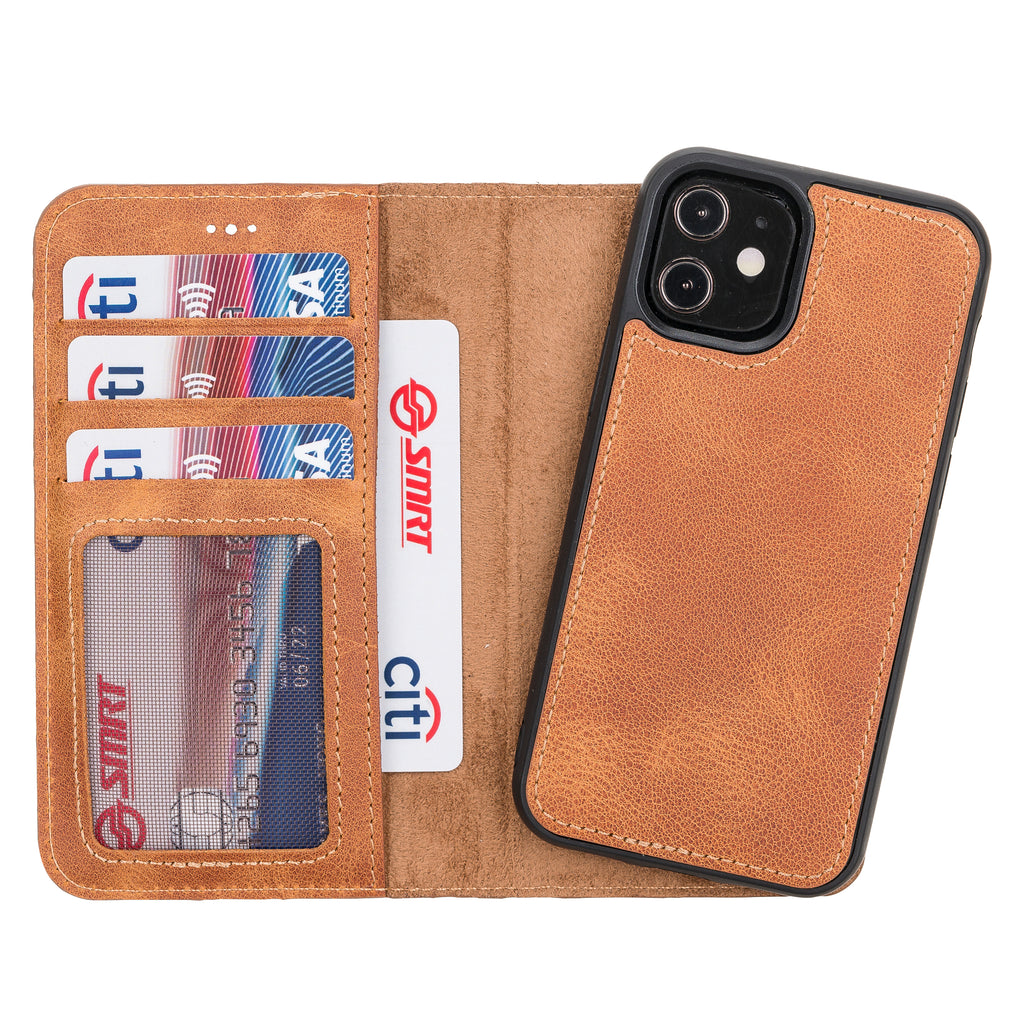 iPhone 12 Mini Amber Leather Detachable 2-in-1 Wallet Case with Card Holder and MagSafe - Hardiston - 1