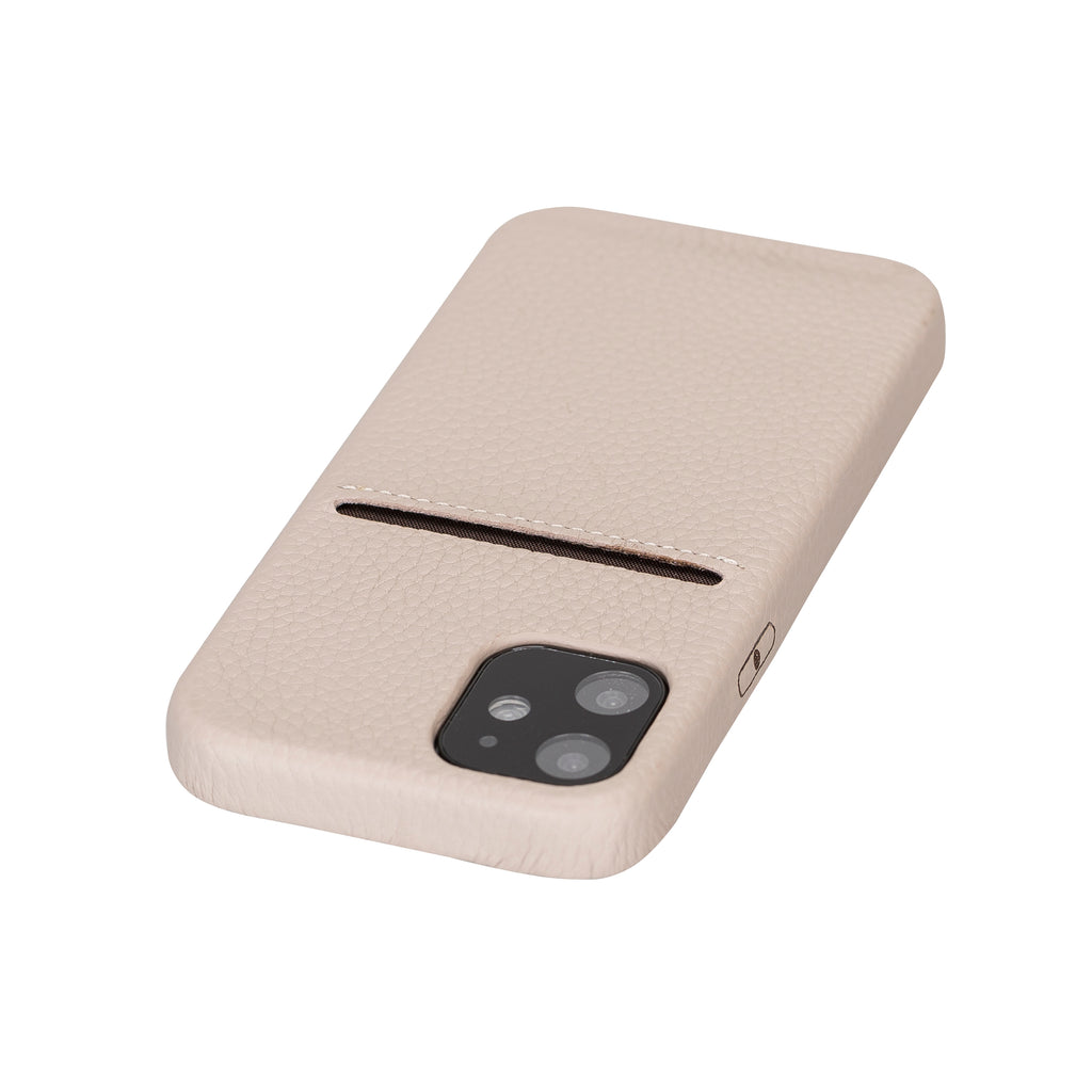 iPhone 12 Mini Beige Leather Snap-On Case with Card Holder - Hardiston - 5