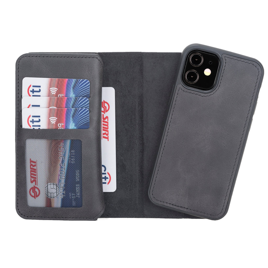 Text: iPhone 12 Mini Black Leather Detachable Dual 2-in-1 Wallet Case with Card Holder and MagSafe - Hardiston - 4