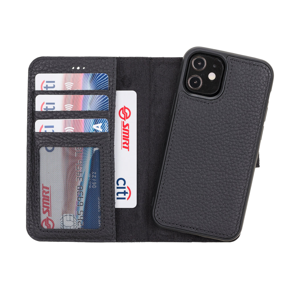 iPhone 12 Mini Black Leather Detachable 2-in-1 Wallet Case with Card Holder and MagSafe - Hardiston - 1