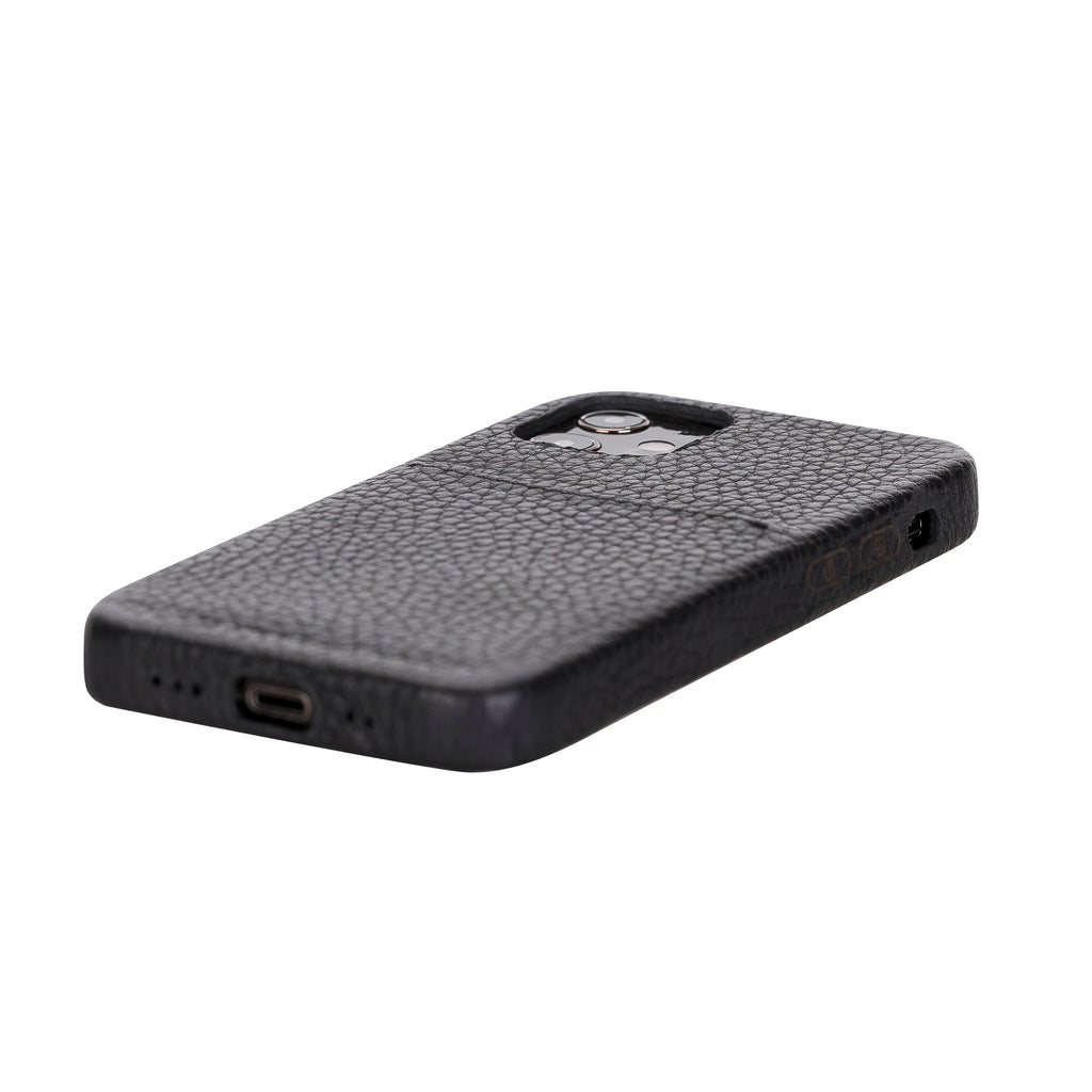 iPhone 12 Mini Black Leather Snap-On Case with Card Holder - Hardiston - 5