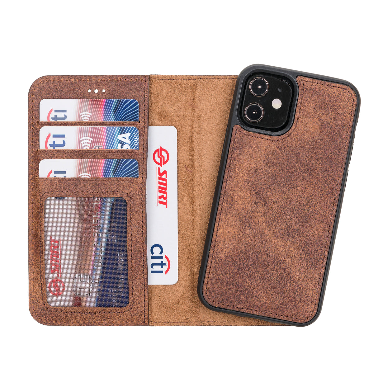 iPhone 12 Mini Brown Leather Detachable 2-in-1 Wallet Case with Card Holder and MagSafe - Hardiston - 1