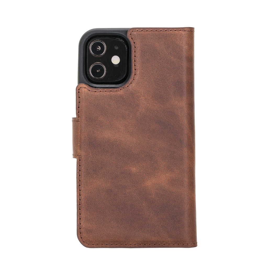 iPhone 12 Mini Brown Leather Detachable 2-in-1 Wallet Case with Card Holder and MagSafe - Hardiston - 4