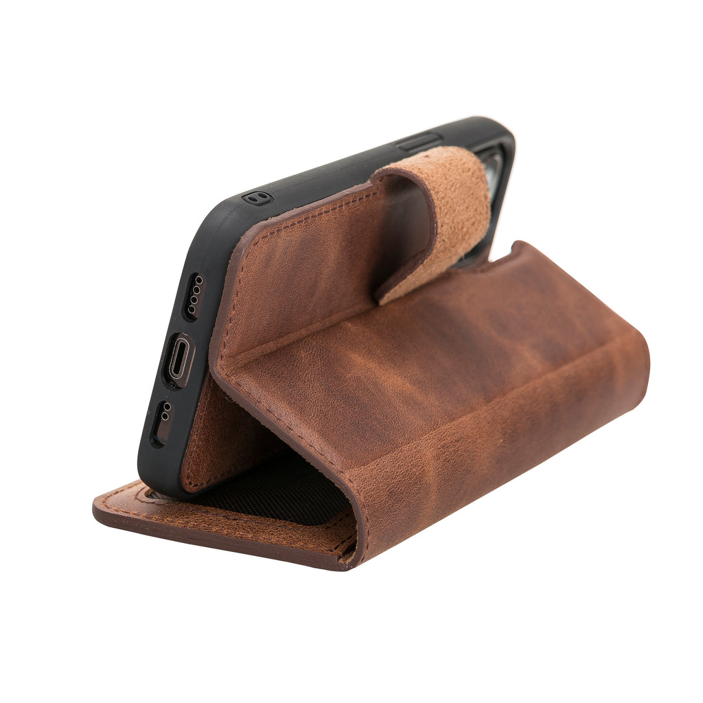 iPhone 12 Mini Brown Leather Detachable 2-in-1 Wallet Case with Card Holder and MagSafe - Hardiston - 7
