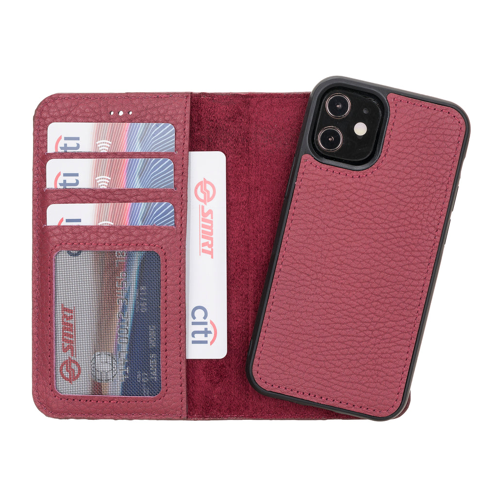 iPhone 12 Mini Burgundy Leather Detachable 2-in-1 Wallet Case with Card Holder and MagSafe - Hardiston - 1
