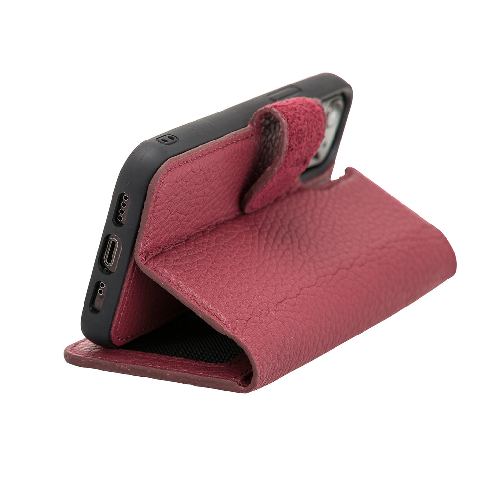 iPhone 12 Mini Burgundy Leather Detachable 2-in-1 Wallet Case with Card Holder and MagSafe - Hardiston - 7
