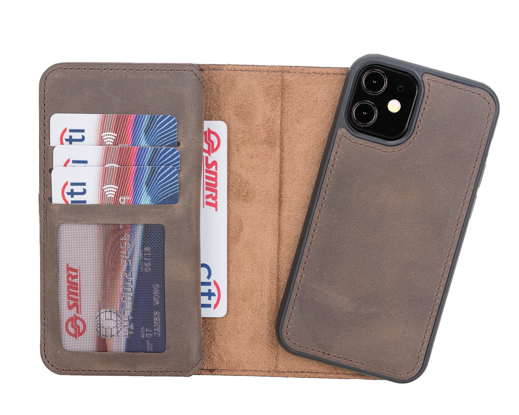Text: iPhone 12 Mini Mocha Leather Detachable Dual 2-in-1 Wallet Case with Card Holder and MagSafe - Hardiston - 4
