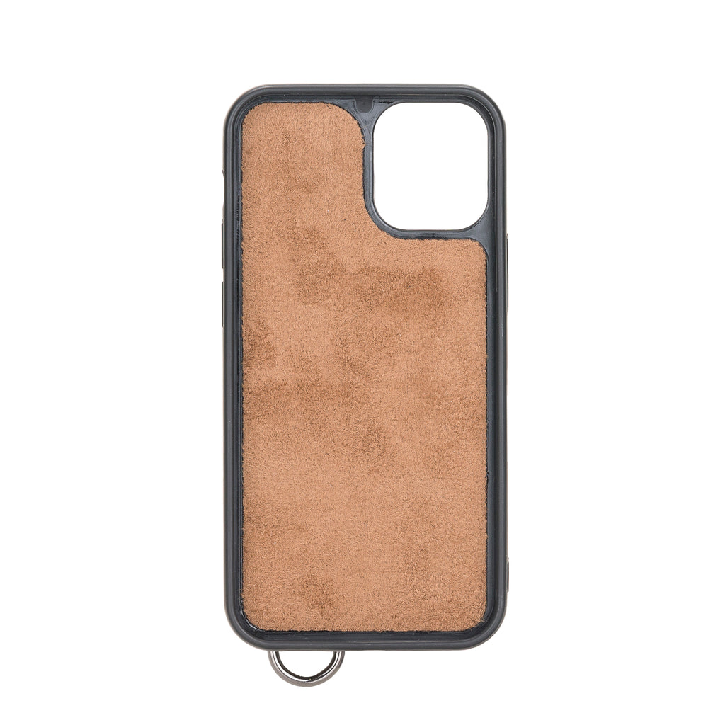iPhone 12 Mini Mocha Leather Snap On Card Holder Case with Back Strap - Hardiston - 3