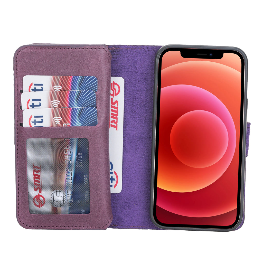 Text: iPhone 12 Mini Purple Leather Detachable Dual 2-in-1 Wallet Case with Card Holder and MagSafe - Hardiston - 2
