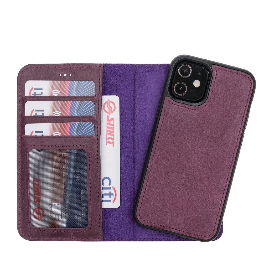 iPhone 12 Mini Purple Leather Detachable 2-in-1 Wallet Case with Card Holder and MagSafe - Hardiston - 1